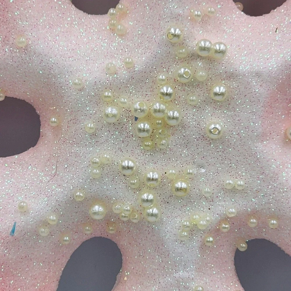 Pink Ombre Foam Snowflake Tree Topper Iridescent Glitter Pearl Whimsical 15 in